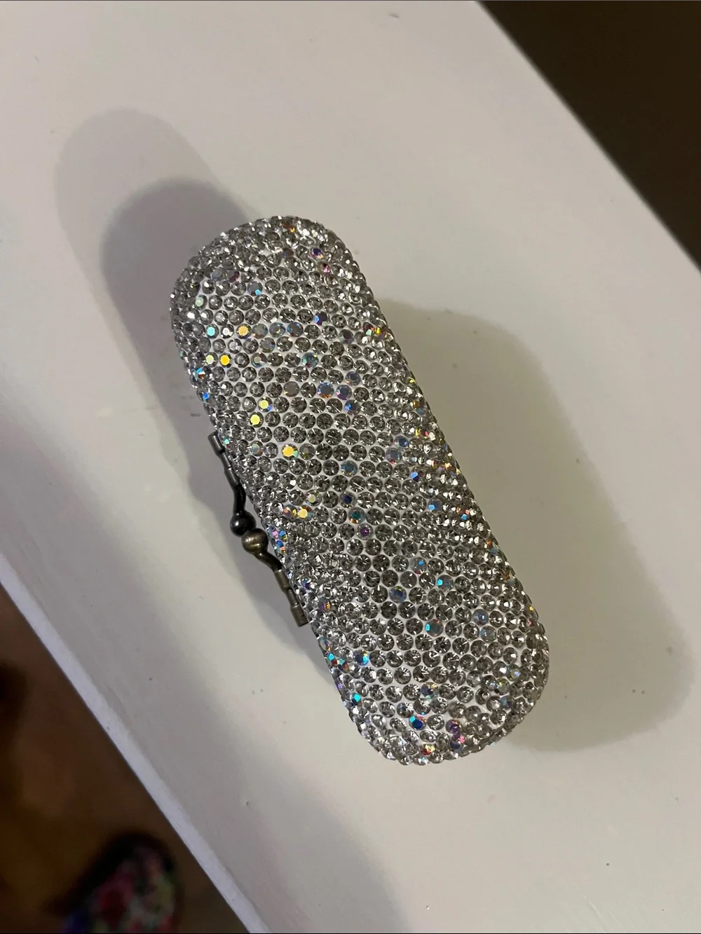 Vintage Crystal Rhinestone Lipstick Holder- Silver